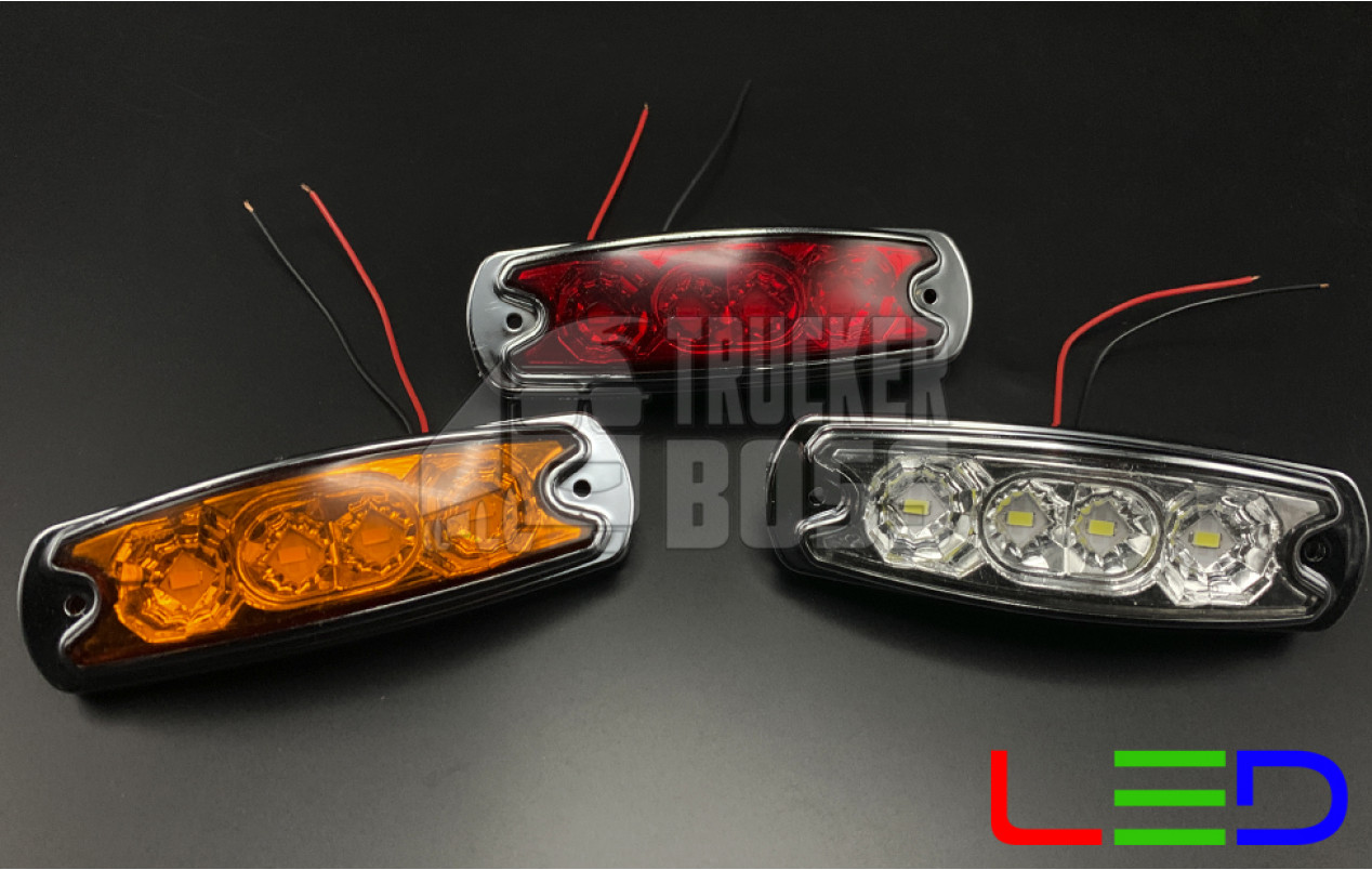 Габаритный фонарь хром, Красный 24v 4LED NOKTA