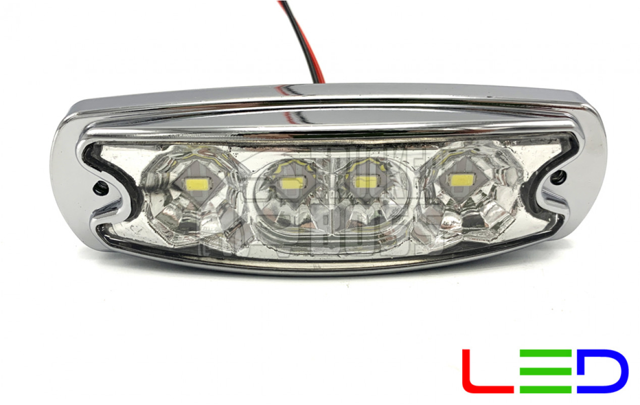 Габаритный фонарь хром, Белый 24v 4LED NOKTA