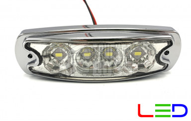 Габаритный фонарь хром, Белый 24v 4LED NOKTA
