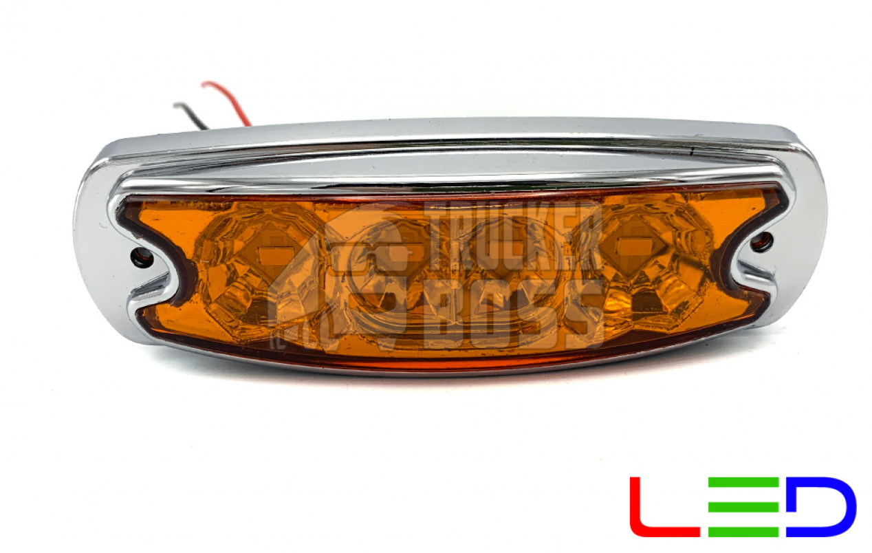 Габаритный фонарь хром, Желтый 24v 4LED NOKTA