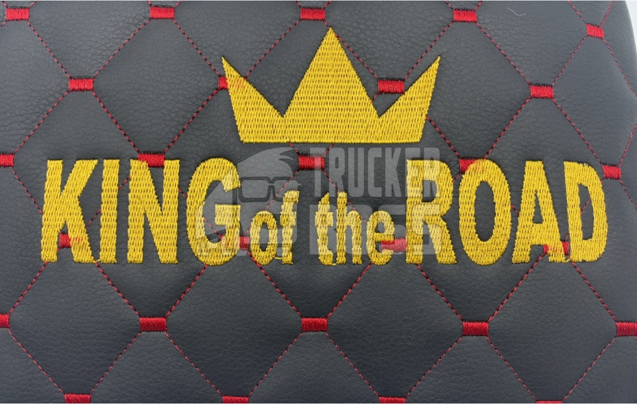Шторки еко-шкіра "KING OF THE ROAD" Чорні з червоною вишивкою