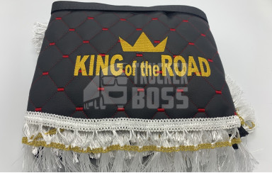 Шторки эко-кожа "KING OF THE ROAD" Черные с красной вишивкой