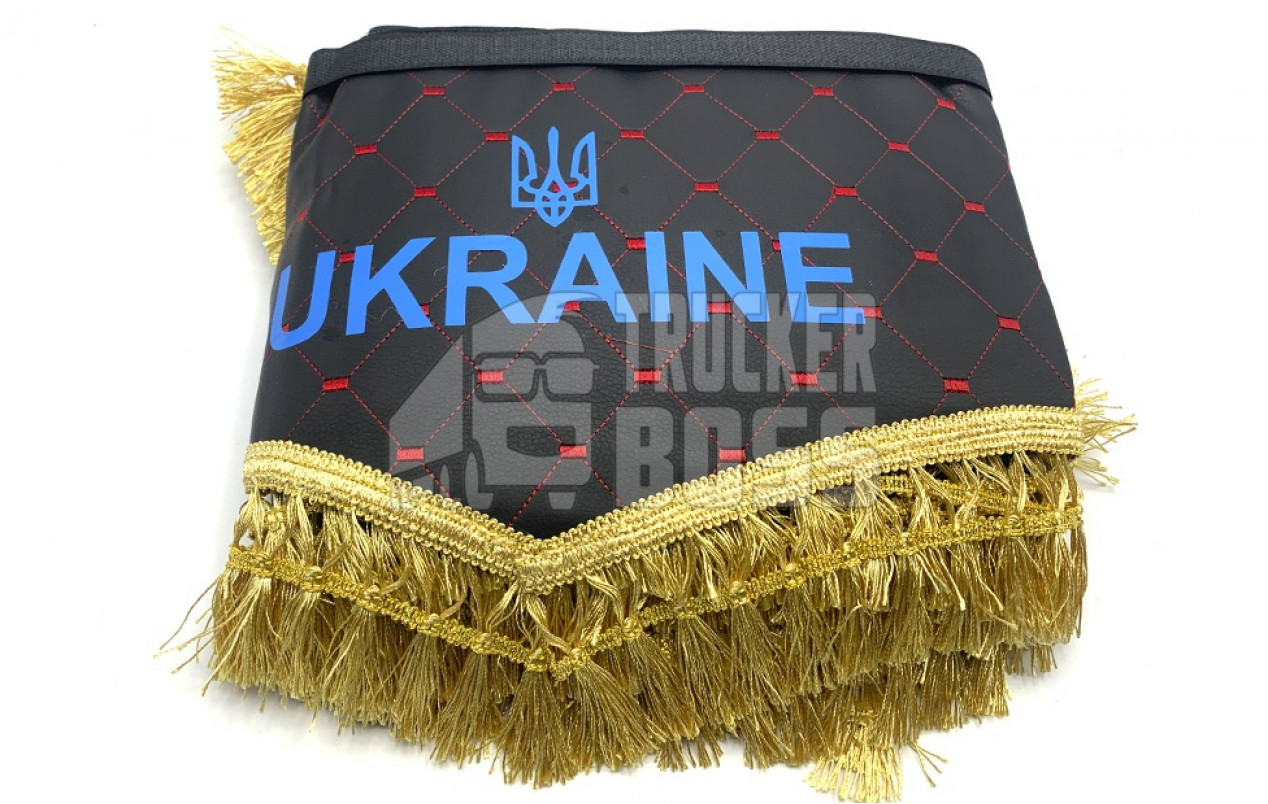 Шторки эко-кожа "UKRAINE" Черные с красной строчкой