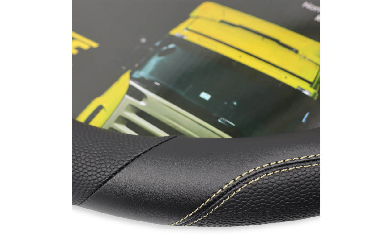 Чехол для руля эко-кожа с бежевой строчкой 440-460мм