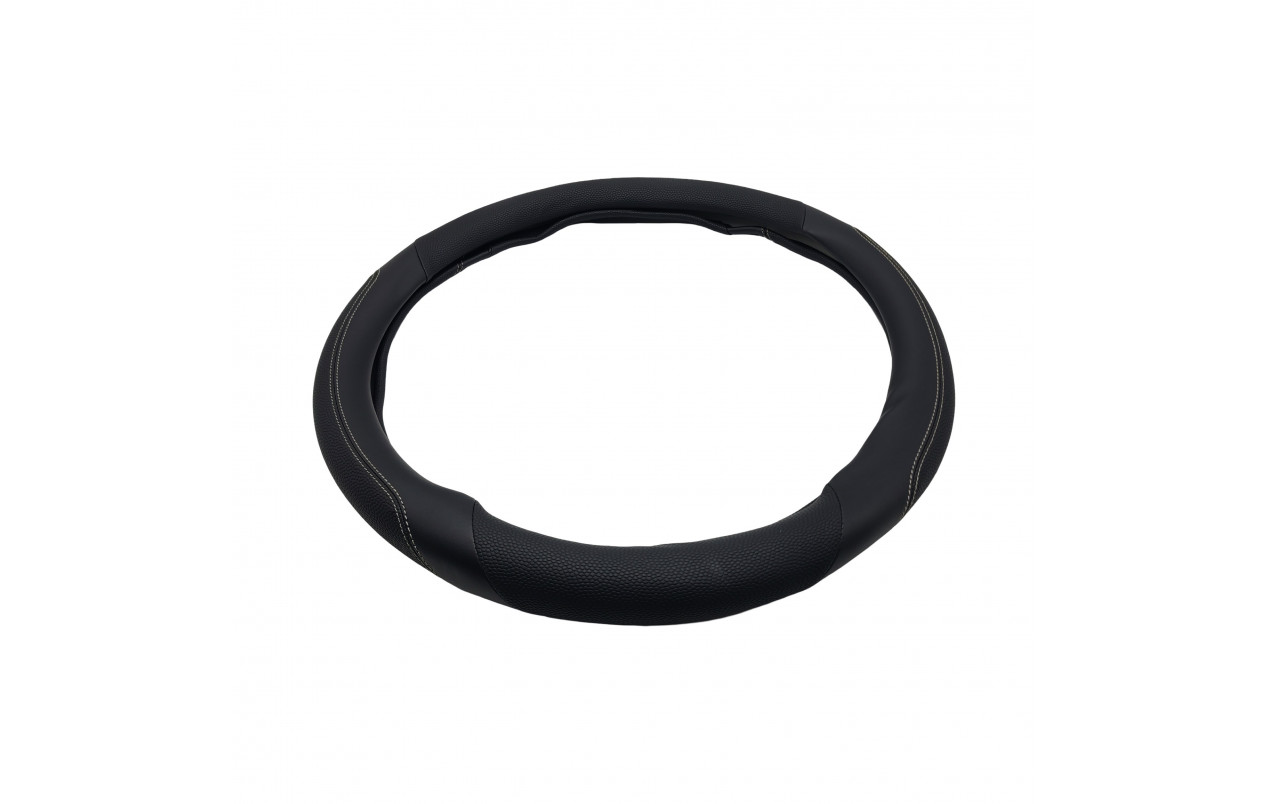 Чехол для руля эко-кожа с бежевой строчкой 440-460мм