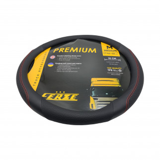 Чехол для руля эко-кожа с красной строчкой 440-460мм