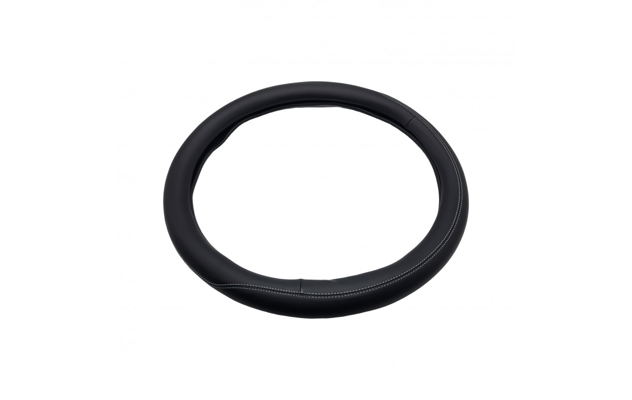 Чехол для руля эко-кожа с белой строчкой 440-460мм