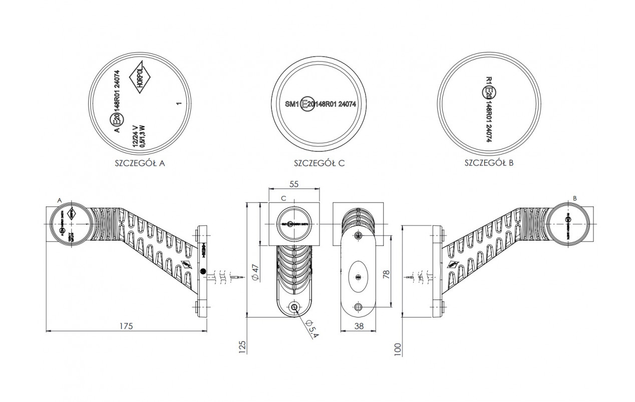Габаритный фонарь (рожок) LED 12-24v RH LD2174